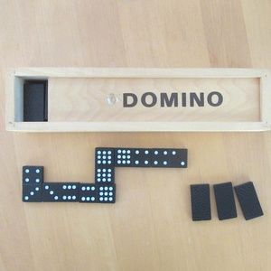 Vintage domino set in wood slide box - double nine - travel set - Father's Day